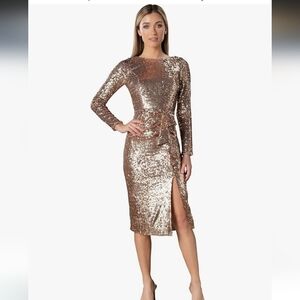 Dress the Population Shimmering Gold Sequin Long Sleeve Dress